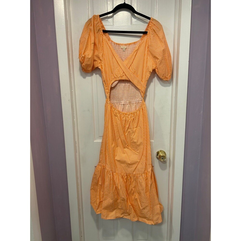 Orange Gingham Maxi Dress with Cut Out